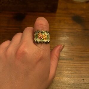 Sterling Silver Hand Painted Floral Enamel Ring